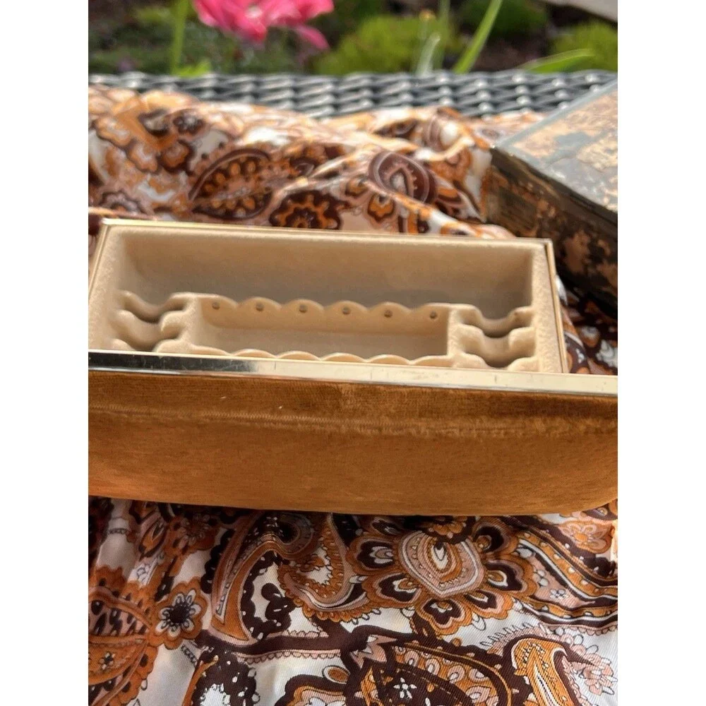 Gold and Beige Velvet Jewelry Organizer Box